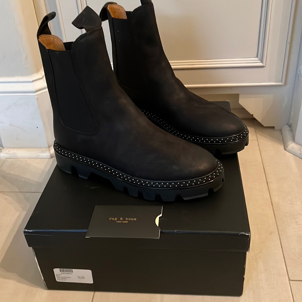 rag & bone Black Studded Chelsea Lug Boots